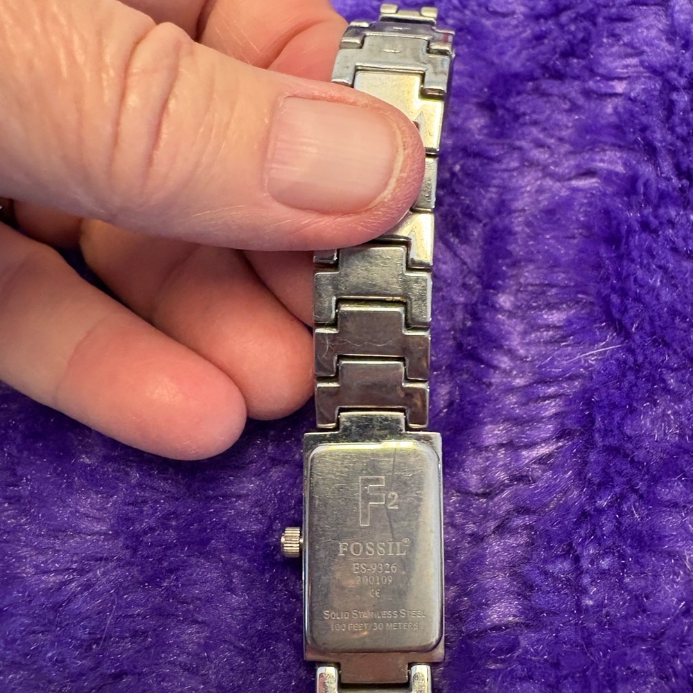 Fossil Silver Rectangular Watch With Blue Face - image 3